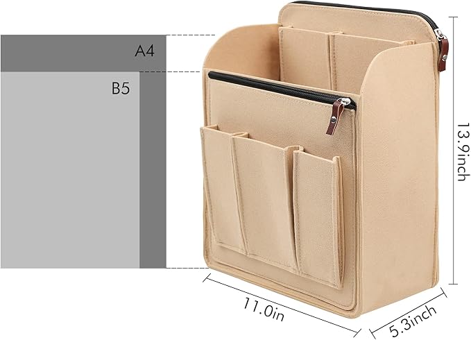 Surblue Felt Backpack Organizer Insert for Travel Rucksack and Daypack, Bag Insert Liner Pocket with Zipper, Large Capacity Divider Foldable Shoulder Bag Organizer for Men and Women, (Beige, XL)