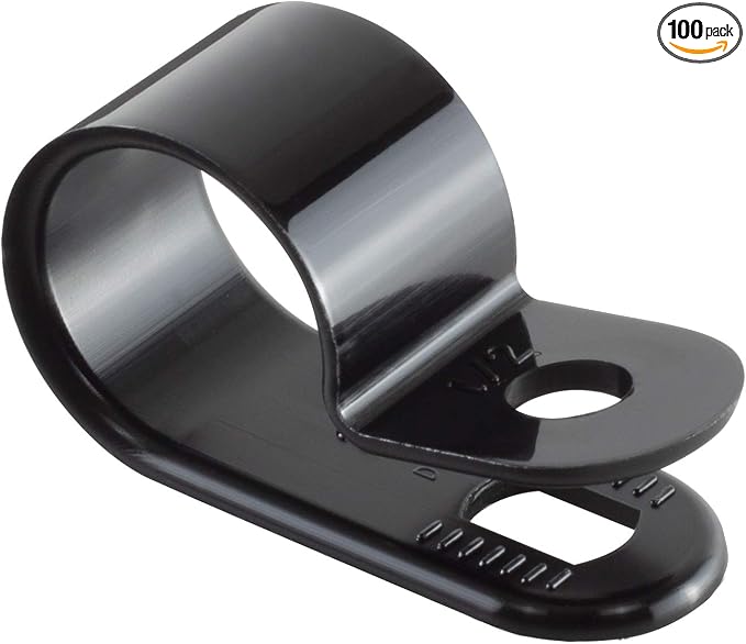 GTSE Black Nylon Plastic Cable Clamps, 1/2" Screw Mounts for Cable, Rope, Tube Management, 100 Pack
