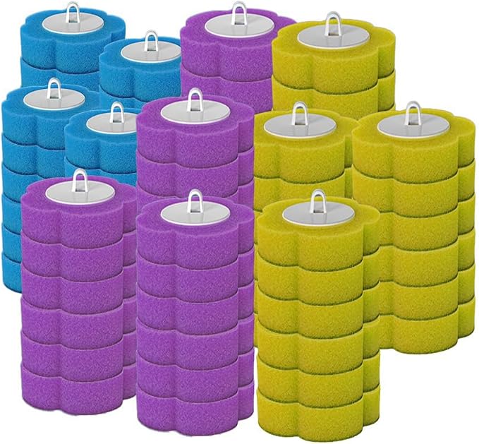 Disposable Toilet Brush with 54 Refills Holder Wall Mount Scrub Kit | Built-in cleaner, Ergonomic wand, Long handle, No wash,Click-discard, 2x Adhesive Sheet‌