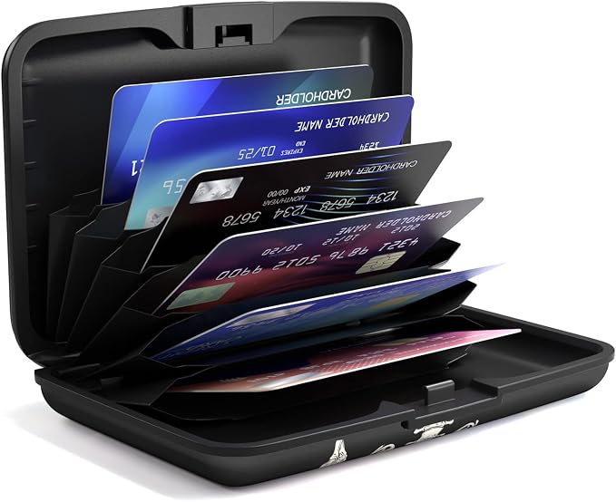 Credit Card Holder Wallet, Small RFID Metal Wallet Credit Cards Holder Pocket Business Card ID Case for Women Men, OK Skull
