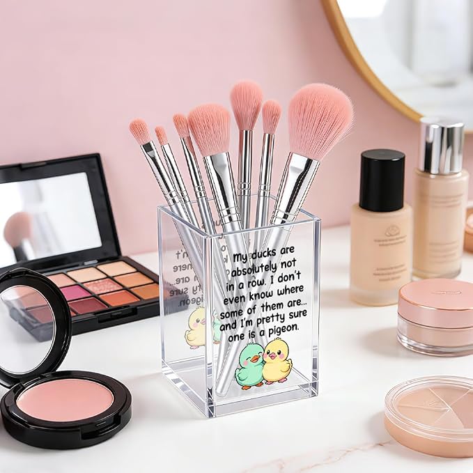 My Ducks Are Absolutely Not In A Row Acrylic Pencil Pen Holder Cup, Ducks Print Makeup Brush Storage Organizer, Mental Health Desk Accessories Holder, Sarcastic Office Gifts for Colleague