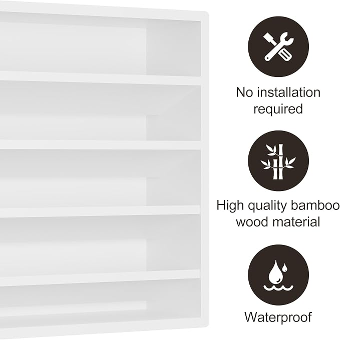 Orimade 4 Tier Spice Rack Organizer for Cabinet, Freestanding Bamboo Seasoning Rack for Countertop, Cupboard, Pantry, Kitchen, 13.18 x 4.13 x 12.2 inches(Spice Jars Not Included), White