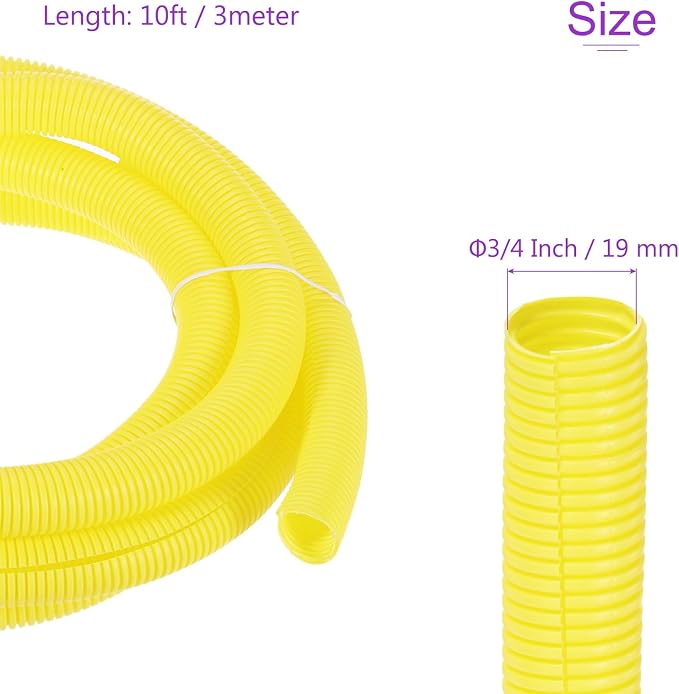 DMiotech 10ft Wire Loom Split Tubing 3/4 Inch(19 Mm) ID, Cord Protectors from Pet Flexible Conduit Cable Management for Office, Home, Garden, Yellow