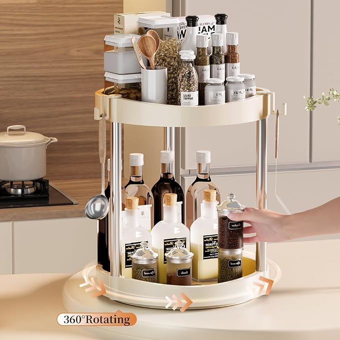 10.01" 2-Tier 360°Rotating Lazy Susan turntable Organizer Spice Rack Organization for Kitchen countertop and Cabinet pantry Organizers and storage(2White, Extra Large)