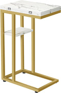 HOOBRO Foldable C Shaped End Table, C Shaped Side Table with Storage Shelf, Small Snack Table, Slide Under Couch Table for Sofa, Living Room Bedroom Small Spaces Easy Assembly, Gold DM29SF01
