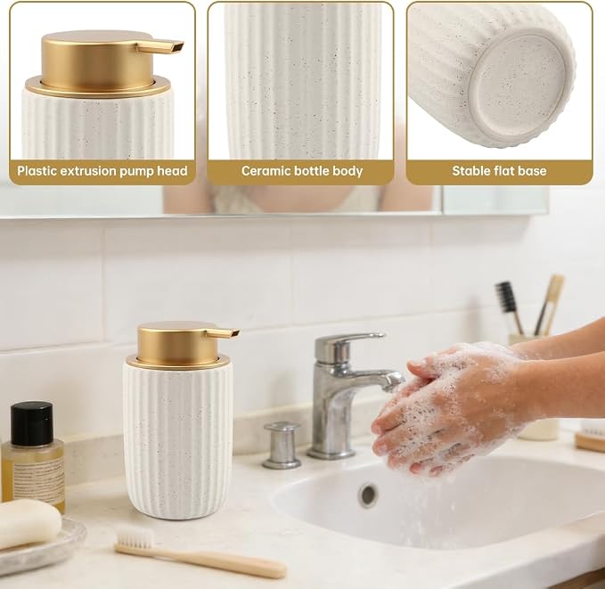2 Pack Ceramic Foaming Soap Dispenser with Removable Pump, 12 oz Refillable Bathroom & Kitchen Hand Soap Dispenser, Modern Decor for Bathroom & Kitchen