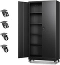 Letaya Metal Garage Storage Cabinets with Wheels,Steel Tool Cabinets Lock Door and Adjustable Shelves for Home,Office,Warehouse Organisieren (Black, 75" H)