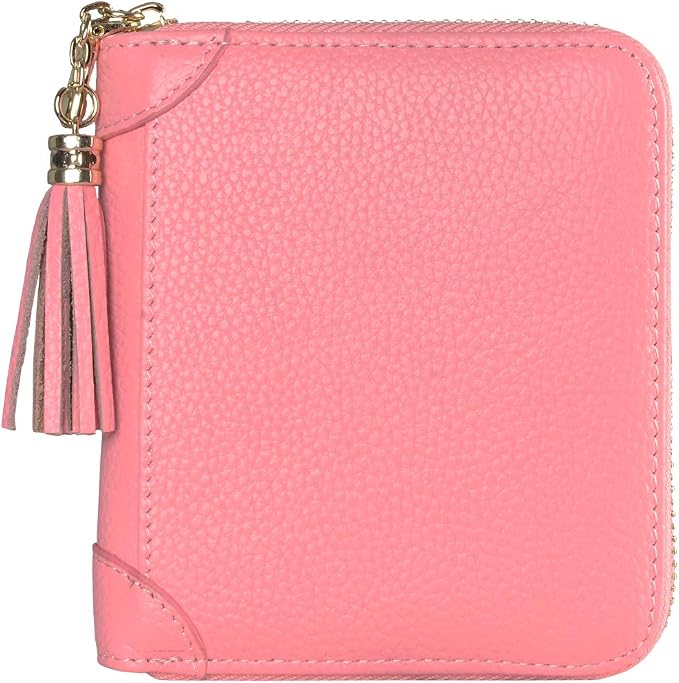 Easyoulife Womens Credit Card Holder Wallet Zip Leather Card Case RFID Blocking (Pink)