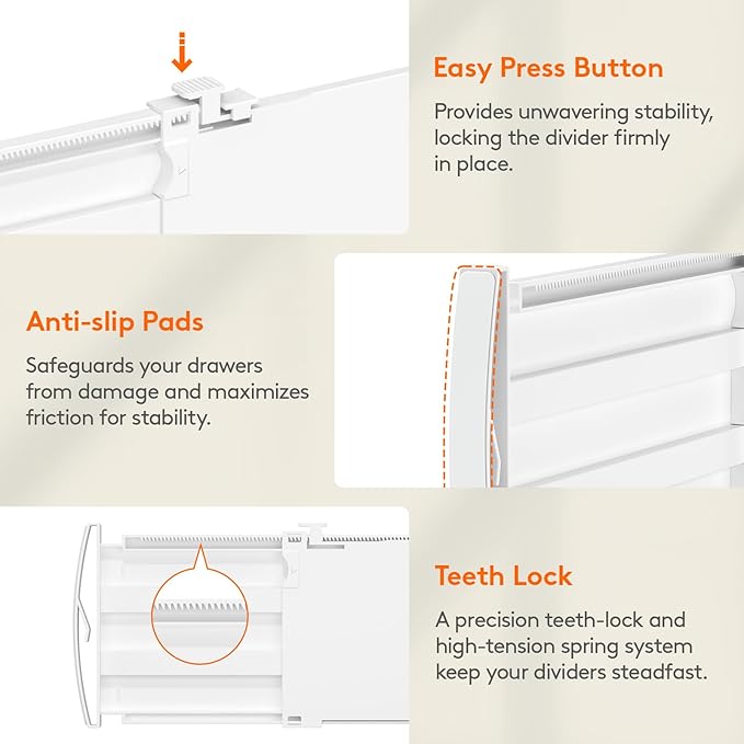Lifewit 5" Tall 12 Pack Drawer Dividers, 30-47cm/11.5-18.5" Expandable Drawer Divider for Clothes, Adjustable Dresser Drawer Organizers, Drawers Separators for Dresser/Bathroom/Closet/Kitchen White