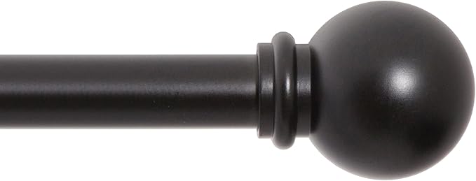 Kenney – Chelsea Curtain Rod, Durable 5/8" Steel Rod with Decorative Ball Ends, Adjustable 30–86" for Light to Medium Weight Curtains, Black