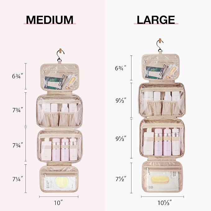 BAGSMART Toiletry Bag Hanging Travel Makeup Organizer with TSA Approved Transparent Cosmetic Bag Makeup Bag for Full Sized Toiletries, Large-Light Blue