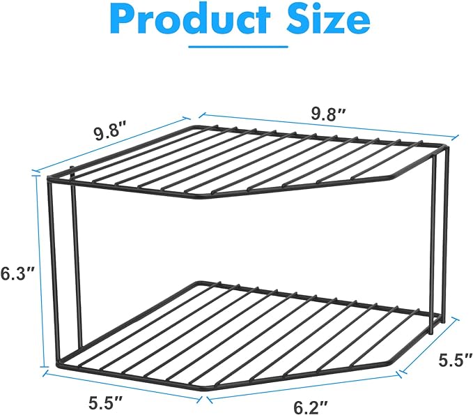 AKAZA 2Pcs 2-Tier Corner Stackable Organizer Shelf for Kitchen - Cabinet Storage Shelf Rack, Shelves，Kitchen Counter and Cabinet Shelf, Storage Rack Organizer (Black)
