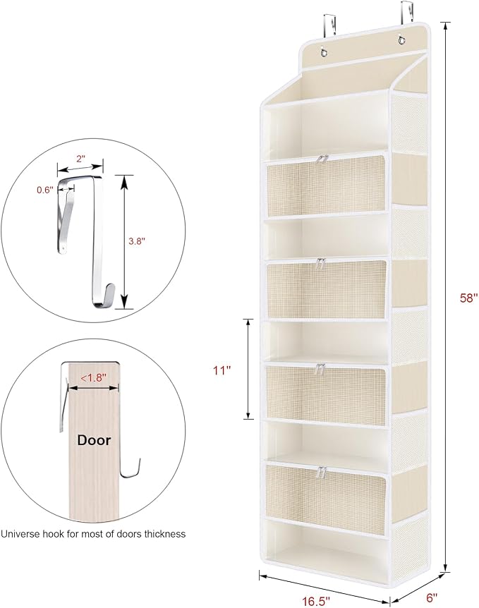 Univivi Over the Door Organizer for Baby Essential, 5-shelf, Light Beige | Fabric Baby Door Storage, Large Compartments and Mesh Side Pockets, Storage for Baby Nursery, Laundry, Bedroom and Bathroom