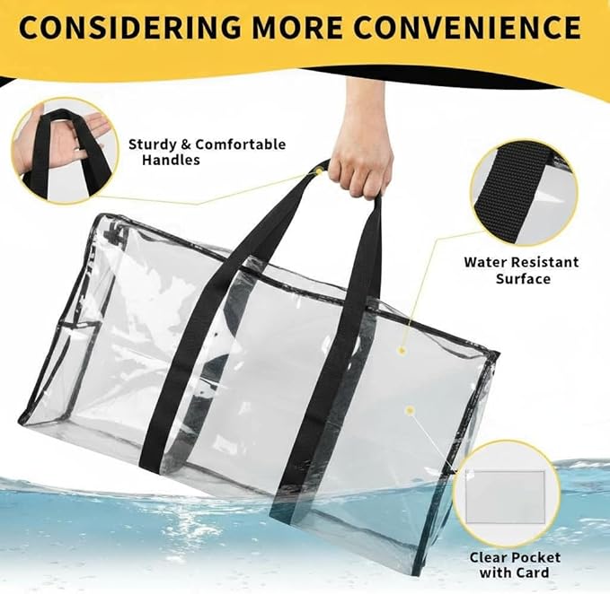 Heavy Duty Extra Large Moving Bags,121 Gallon Jumbo Packing Bags,Huge Moving Storage Bags with Strong Zippers & Carrying Handles,Reusable Big Moving Storage Bags for College Dorm Travel 2Pack,Clear