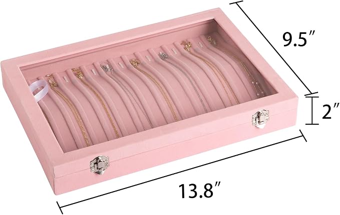 Frebeauty 15 Hooks Necklace Organizer,Velvet Necklace Holder Tray with Lid | Jewelry Organizer for Necklace Pendant Chain,Women Jewelry Box,for Home Use and Jewelry Store,Jewelry Display for Drawer