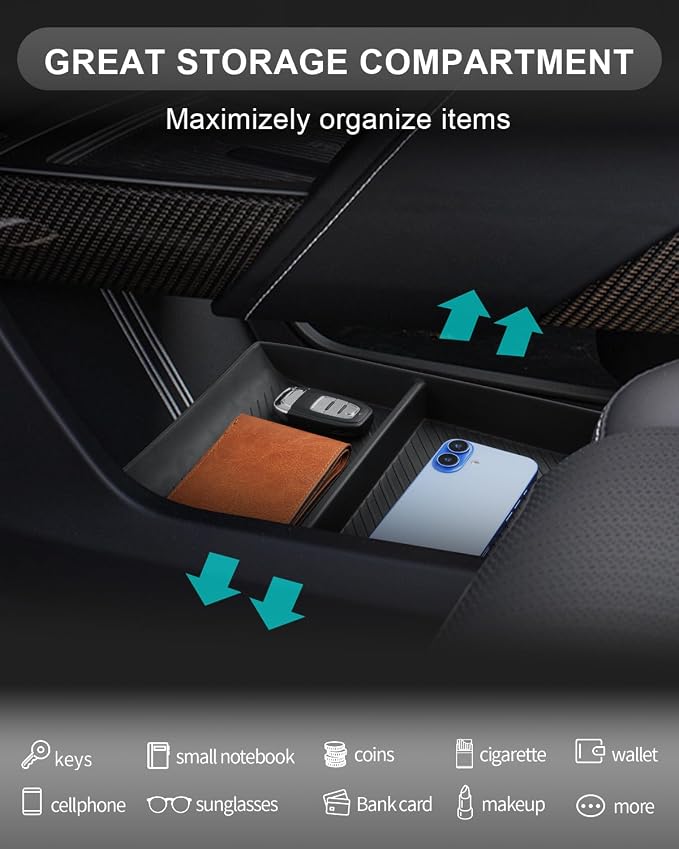CDEFG for 2026 Cadillac Vistiq Center Console Organizer Lower Storage Tray | for 2026 Cadillac Vistiq Accessories Lower Console Floor Storage Box Silicone Material