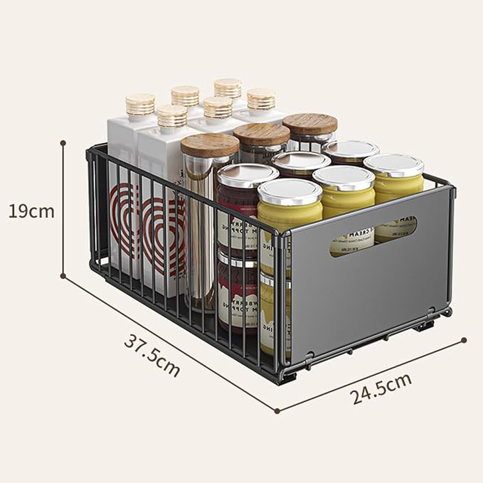 Pull-out Cabinet Organizer Storage Basket Large Capacity Strong Load-Bearing Easy Installation No Drill Slide-Out Drawers Storage Racks (2pc Large)