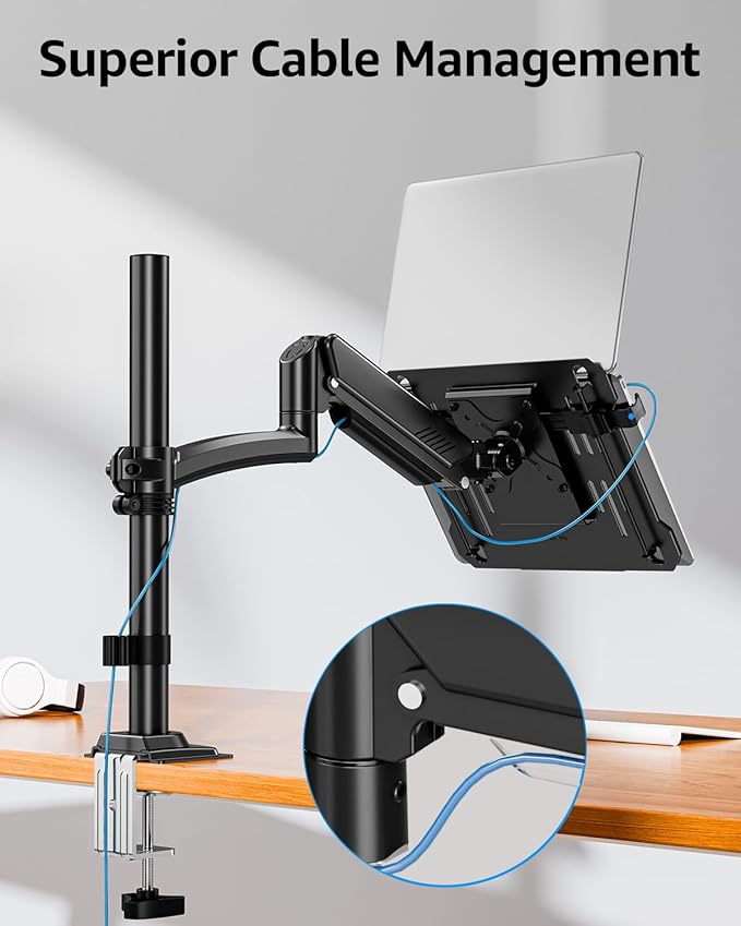 MOUNTUP Laptop Desk Mount, Adjustable Laptop Stand for max 17" Notebook or 32" Monitor, Laptops Arm Mount for Desk Holds 4.4-22lbs, Tall Laptops Stand with Clamp/Grommet