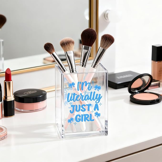I'm Literally Just A Girl Cosmetic Organizer Pen Holder, Funny Bow Vanity Accessories for Girls Daughter, Desk Accessories Makeup Brushes Holder for Friend Sister, Back To School Gifts Organizer