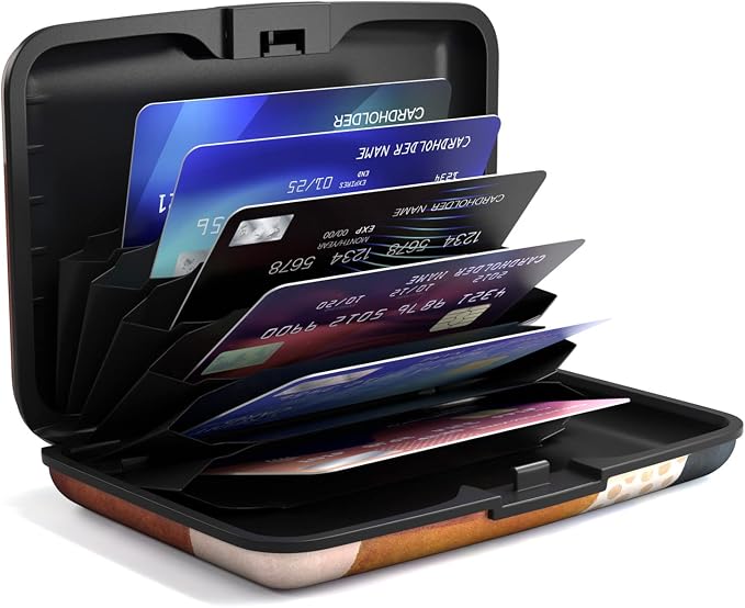 Credit Card Holder for Women, Small RFID Metal Credit Cards Wallets Cute Business Card Holder Pocket ID Case, Abstract Marble
