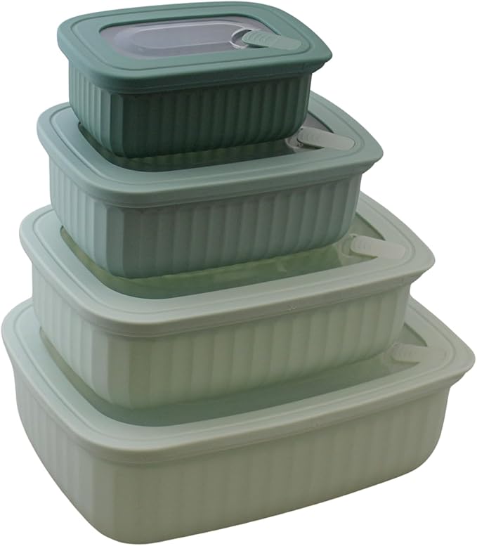 Set of 4 BPA Free Food Storage Containers with Vented Lids Assorted Sizes, Microwave & Freezer Safe, Leftovers, Meal Prep, Fridge Organization Dry Grains Storage by Dependable Industries Inc. (Green)