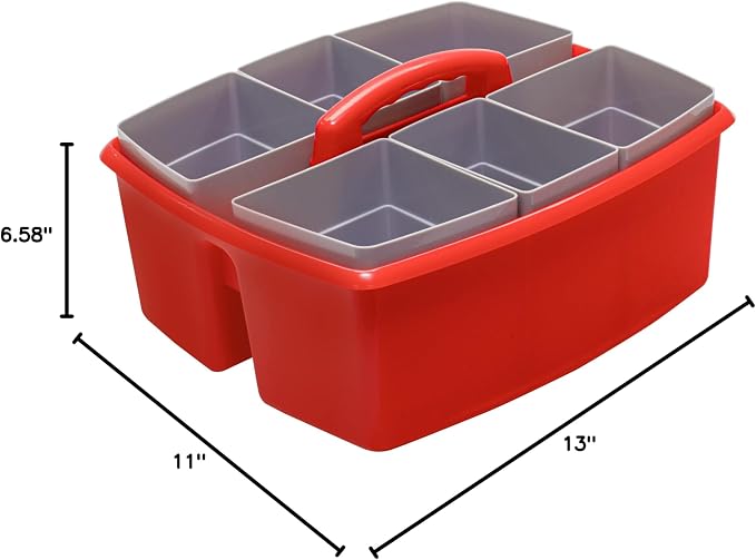 Storex Large Classroom Caddy with Cups, 13 x 11 x 6.575 Inches, Red, Case of 2 (00981A02C)