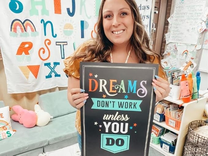Flora Maria Shop 32 Set of 64 Motivational Posters,1 Free Inspirational Poster, Positive Classroom Decorations Quotes & Teacher Bulletin Boards, Growth Mindset for Elementary, Middle, High Schools