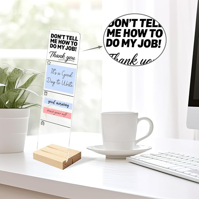 Monitor Memo Board, Sticky Note Holder, Sticky Note Board for Desk, Acrylic Desk Buddy with Wooden Base, Includes 200 Notes, Featuring Don't Tell Me How to Do My Job Funny Office Quote