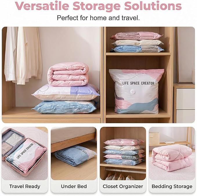 5 Pack No Pump Vacuum Storage Bags,Vacuum Bags for Clothes，Medium | Upgraded Large Storage Compression Bags,Comforters,Blankets,Space Saver Bags