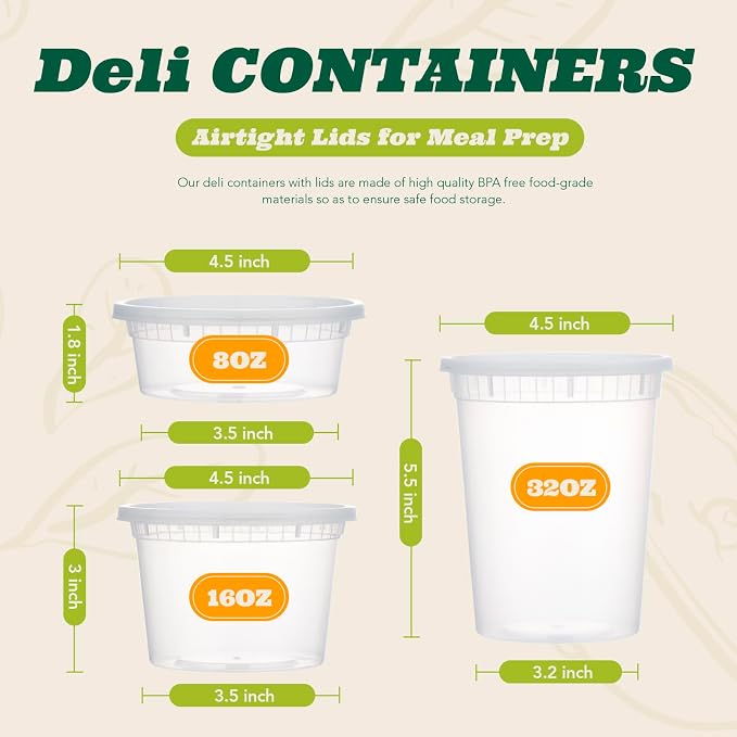 Glotoch 24 Pack 32 oz Plastic Food and Drink Storage Containers Set with Lids - Microwave, Freezer & Dishwasher Safe, BPA-Free, Reusable & Stackable