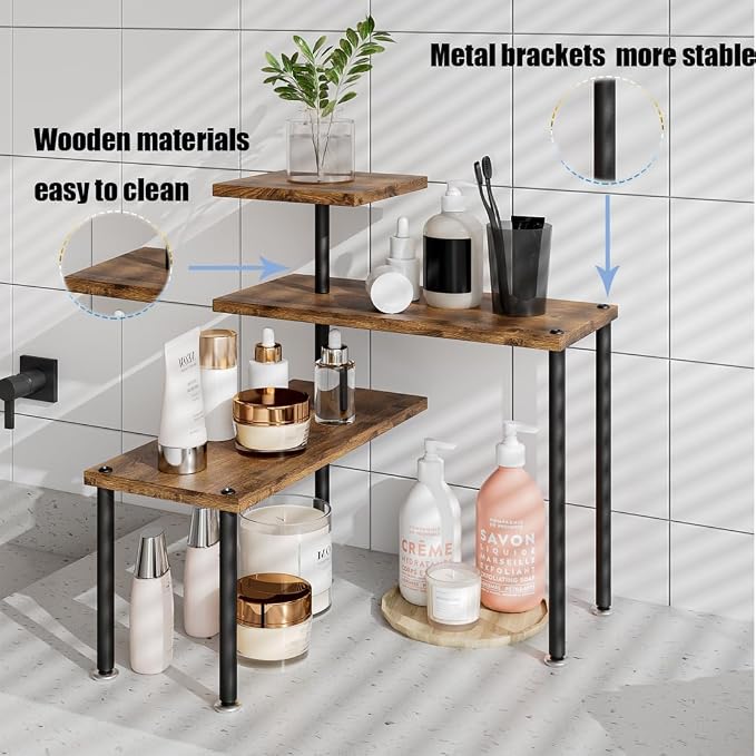 3-Tier Adjustable Countertop Organizer Corner Shelf | Countertop Organizer and Storage Rack for Kitchen, Bathroom, Over Sink, Coffee Bar, Spice Rack, Dresser Table