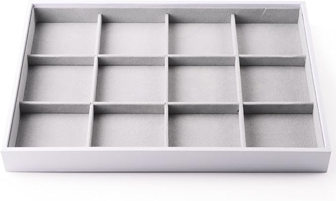 Oirlv Leather 12-Grid Jewelry Tray White | Removable Grid Inserts, Versatile Necklace/Pendant Storage