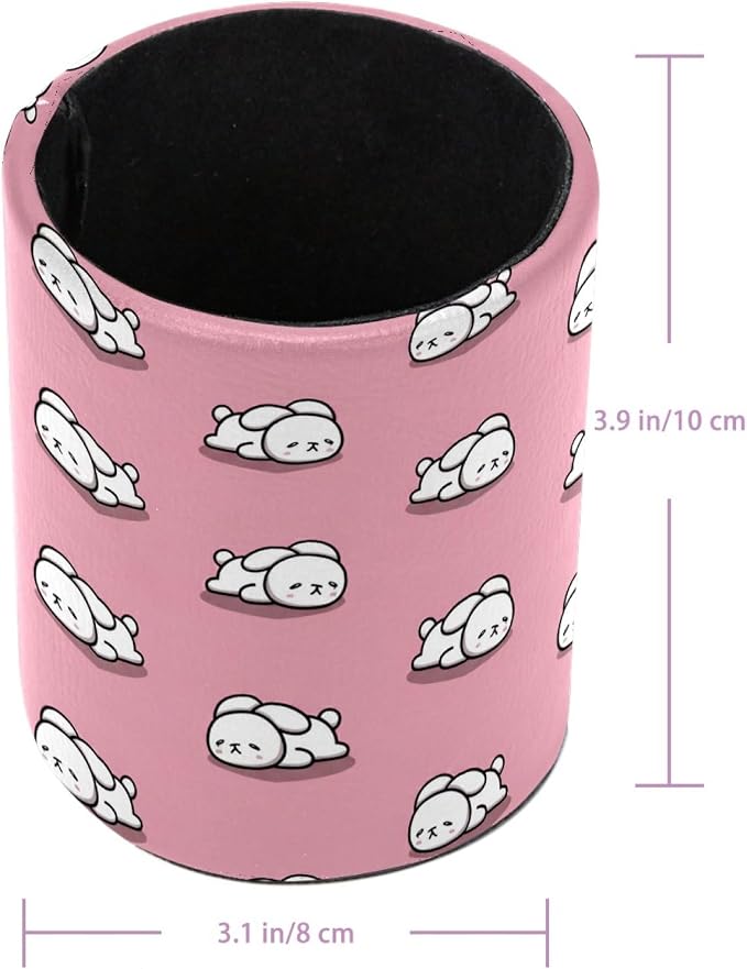 Cute Pink and Rabbit Pen Holder Pencil Organizer for Desk, 3.1” x 3.1” x 3.9” Pencil Cup Office Supplies, Large Capacity Cute Pen and Makeup Brush Holder for Home, School, Desktop