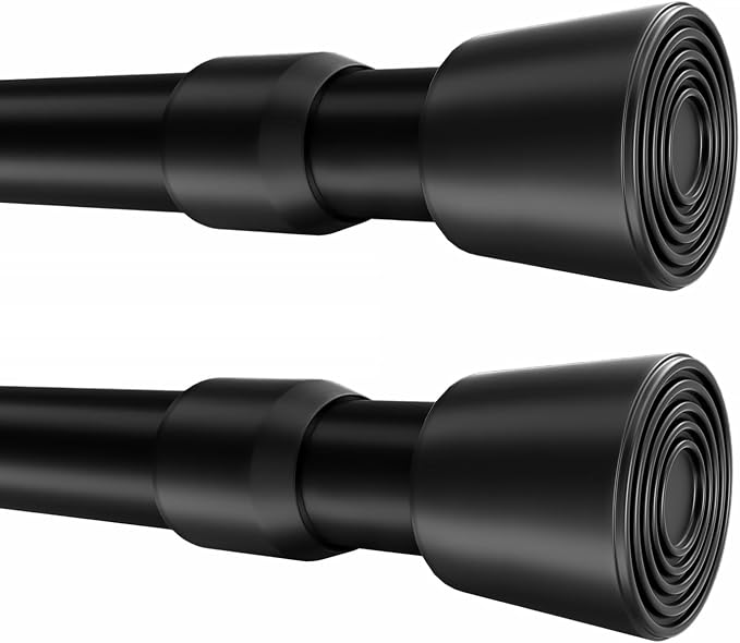 2 Pack Black Tension Rods, 33"-59" Adjustable Shower Curtain Rods, Heavy Duty No Drilling Rod, 11lbs Max Load, 1.2" End Cap, 19/22mm Tube, Metal, for Bathroom, Window, Bedroom, Doorway, Closet