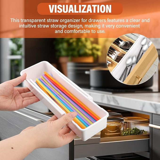 Expandable Straw Organizer – Drawer Insert for Extra Long Straws, Fits Long Straws