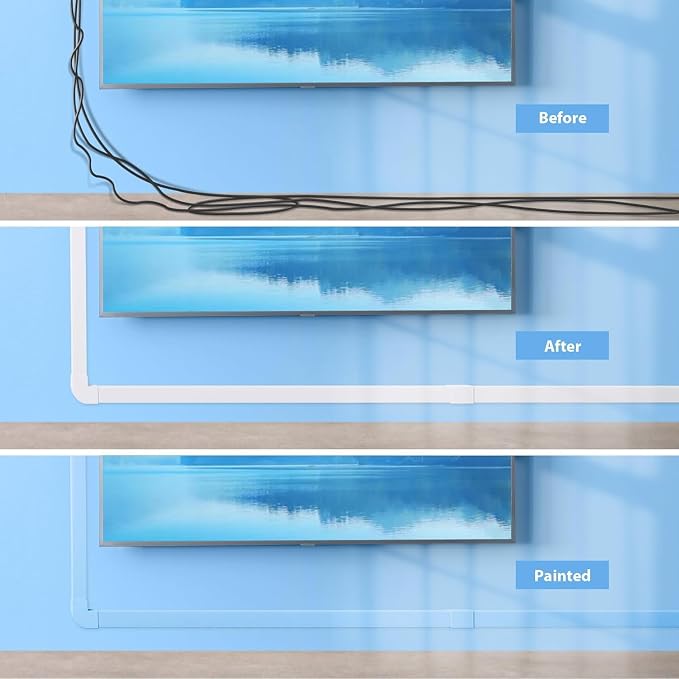 120in Cord Hider Wall, Cable Management Kit to Hide 3-5 Cords, Cord Organizer Wall, TV Cable Hider Wire Hider for Wall Hide Cords Wall Mounted TV, Cable Raceway White 8 x L15in, W1.2in H0.65in