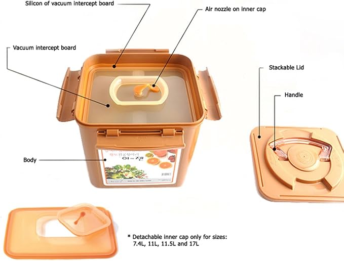 e-jen Premium Kimchi, Sauerkraut Container Probiotic Fermentation with Inner Vacuum Lid (Earthenware Brown, 1.9 gal/ 7.4L)