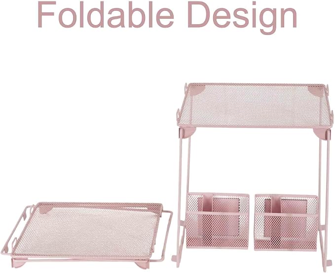 Neudeoc Locker Organizer Kit with Mesh Locker Shelf and Magnetic Pen Holders, 4-Piece Locker Accessories Set for School, Work & Gym, Foldable Stackable Metal Shelf, Fits Standard Lockers, Pink