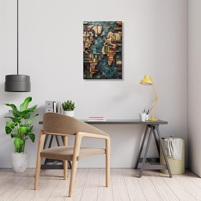 World Map Book Adventure Vintage Library Art Aesthetic Poster Canvas Wall Art Decoration Living Room Home Decor Bedroom Decoration Poster Unframed12x18inch