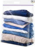 5 Gallon Zipper Bags with Handle and Bottom, Pack of 12, Heavy Duty Clear Handy Plastic Storage Bag, 18"x24" Reusable Large Zip Storage Bag for Sports, Travel, Moving and Clothes, 3-Mil Thick