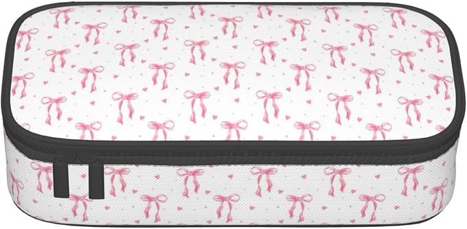 Pink Bow Large Pencil Case for Girls Boys, Pencil Pouch Pen Bag Kids Teen | Big Capacity with Flip Top Zipper Stationery Organizer Storage Back to School Supplies for School Office College Student