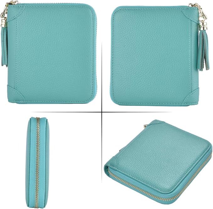 Easyoulife Womens Credit Card Holder Wallet Zip Leather Card Case RFID Blocking (Teal)