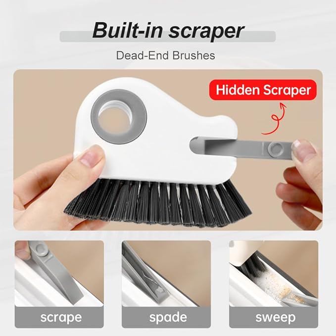 2 in 1 Groove Cleaning Brush Window Track Cleaning Tools, 2026 New Multipurpose Hard Bristle Crevice Cleaning Brush with Hidden Scraper for Sliding Door Track, Window Sill, Window Seal (Orange-1PC)