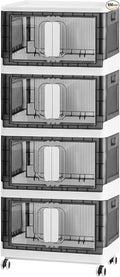 Folding Storage Organizer with Silent casters | Stackable Design for Home & Office, Heavy-Duty Plastic Storage Bin with Clear Door, 3 Sizes (19.5/23.5/27.5in),Black/White (27.6" 4 layer, White)