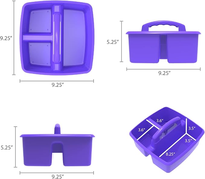 Storex 3-Compartment Small Craft Caddy – Multipurpose Classroom Organizer with Handle, Purple, 6-Pack (00944C06C)