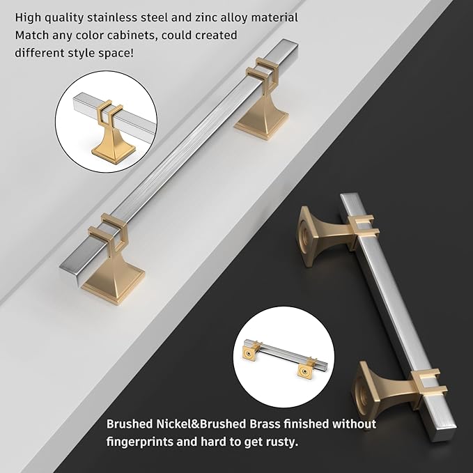 10 Pack 3 Inch Cabinet Pulls Brushed Nickel and Gold Cabinet Handles, Silver and Gold Dresser Drawer Pulls Brushed Nickel Kitchen Hardware