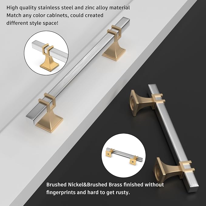 15 Pack 5 Inch Cabinet Pulls Brushed Nickel and Gold Cabinet Handles, Silver and Gold Dresser Drawer Pulls Brushed Nickel Kitchen Hardware