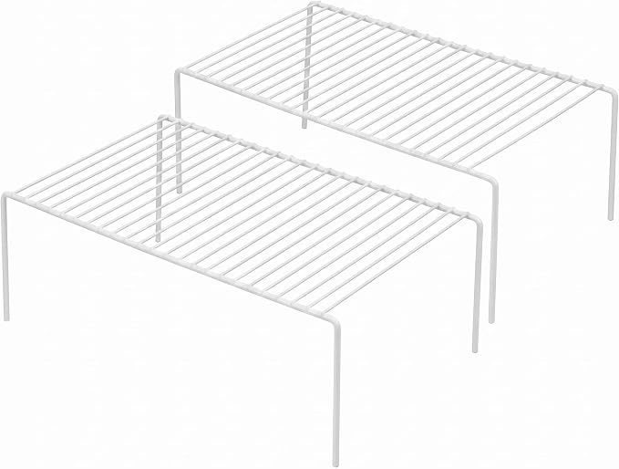 iPEGTOP Set of 2 Kitchen Cabinet Shelf Organizer, Medium (13 x 9.4 Inch) Bathroom Cabinet Organization Wire Shelf Rack, Rustproof Storage Space Saver Shelves for Countertops Pantries Utensils -White