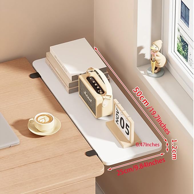 Desk Extender Tray, Punch-Free Clamp on 90° Foldable Keyboard Drawer Tray, Table Mount Armrest Shelf, Computer Elbow Arm Support (White, 19.7"*9.8"*0.5"/50cm*25cm*1.2cm)