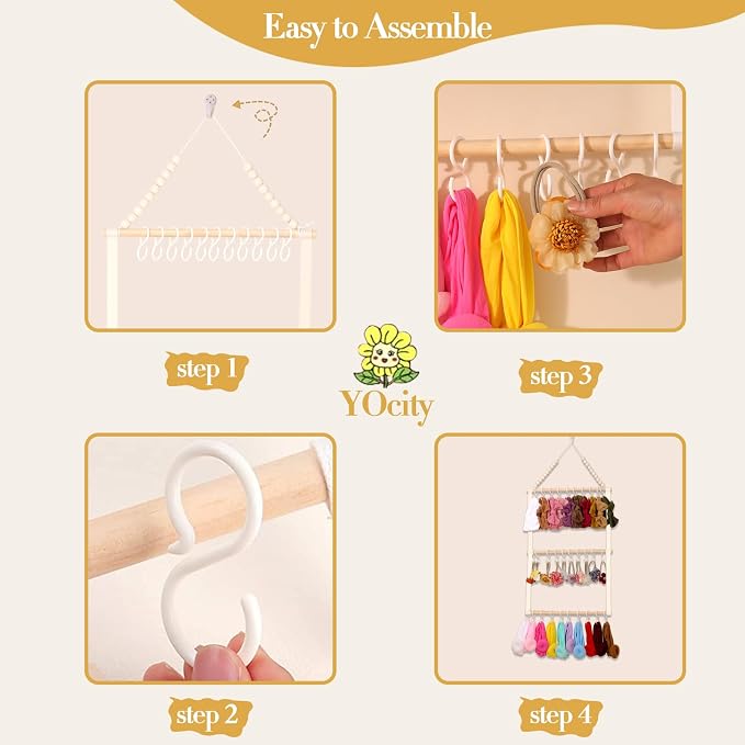 YOcity Headband Holder Organizer for Girls Baby Headbands Hair Accessories Organizer Hair Bows Storage Hanging Decor for Nursery Toddler Girls Room (Beige)